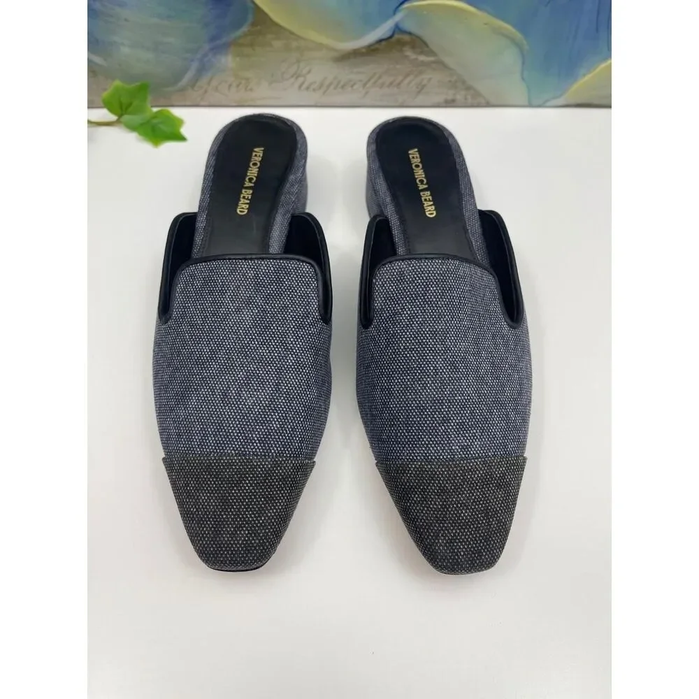 New Veronica Beard Cecile Denim Cap-Toe Mule In Denim Blue/Black 6.5